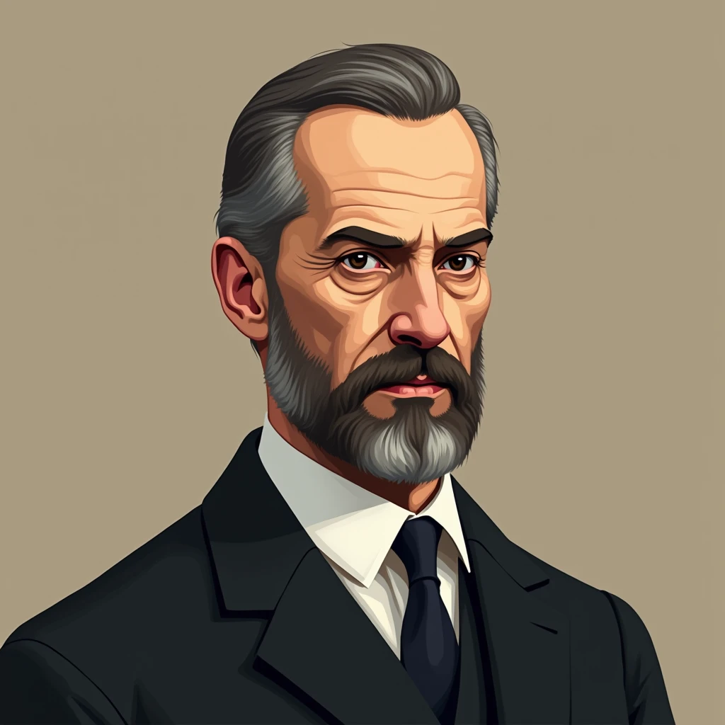 Make an illustration of Max Weber, the background must contain a single color