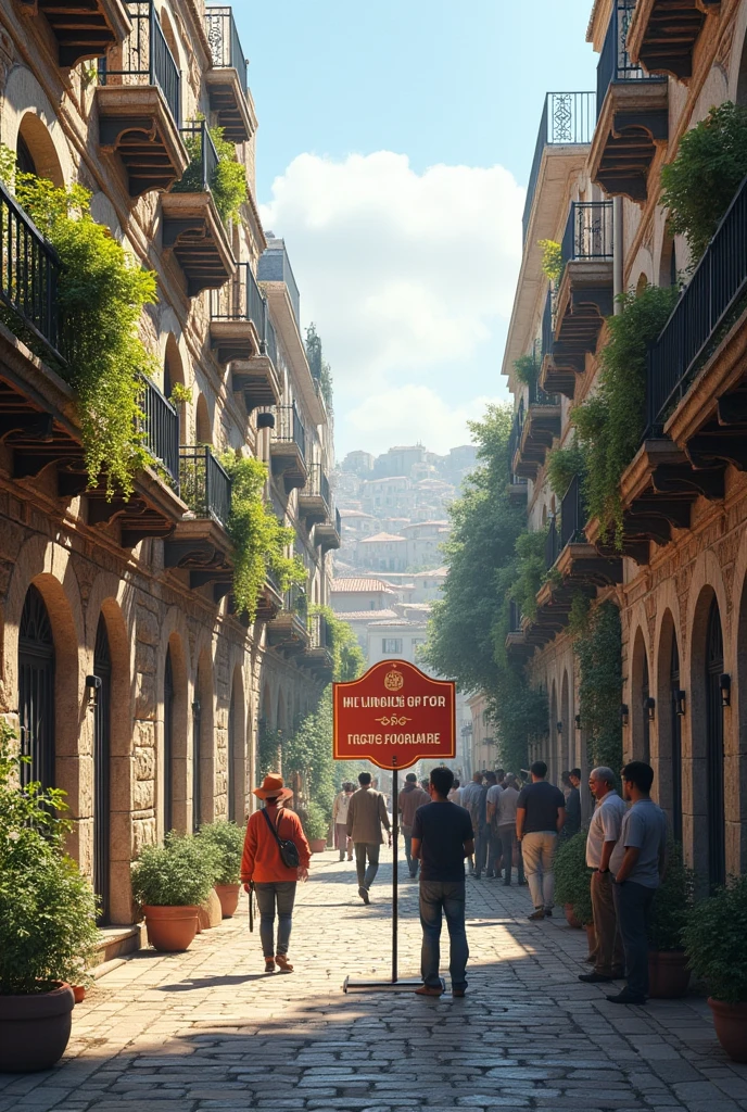 social housing rehabilitation project in heritage sector with a sign of ? In front
