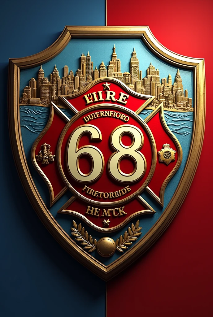 Generate a representative shield for the promotion of 68 for candidates of the meritorious fire department of the city of Guayaquil that has elements that distinguish the firefighters and their great work in saving lives 
