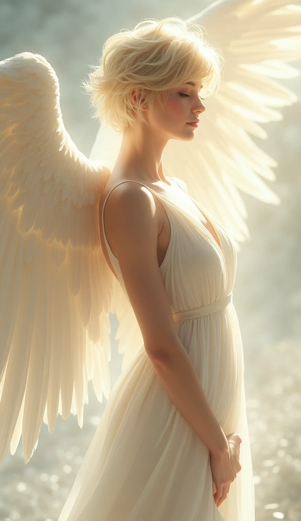 Very beautiful woman angel, whole body, Blonde short cut, whole body