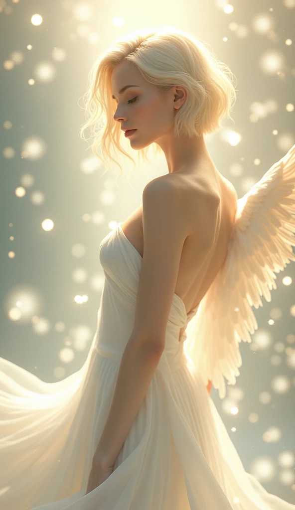 Very beautiful woman angel, whole body, Blonde short cut, whole body