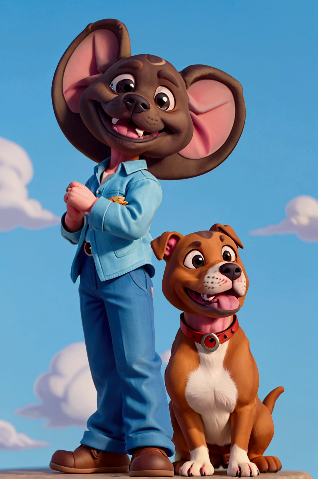 a pitbull dog in disney pixar drawing