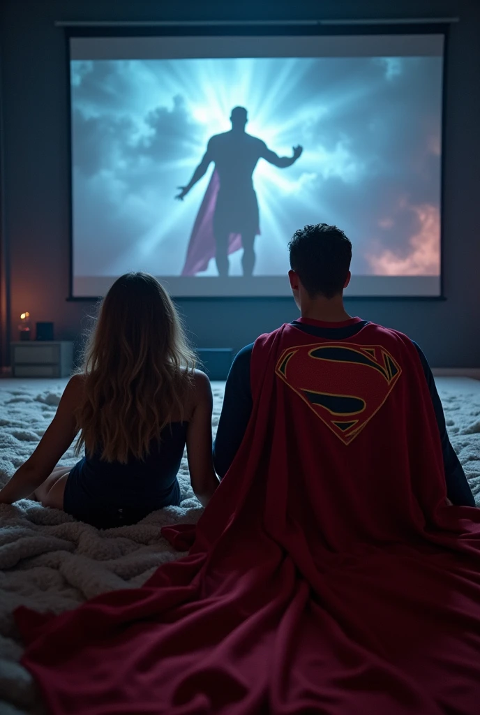 Superman and. Ronaldo watching a movie at Superman's house