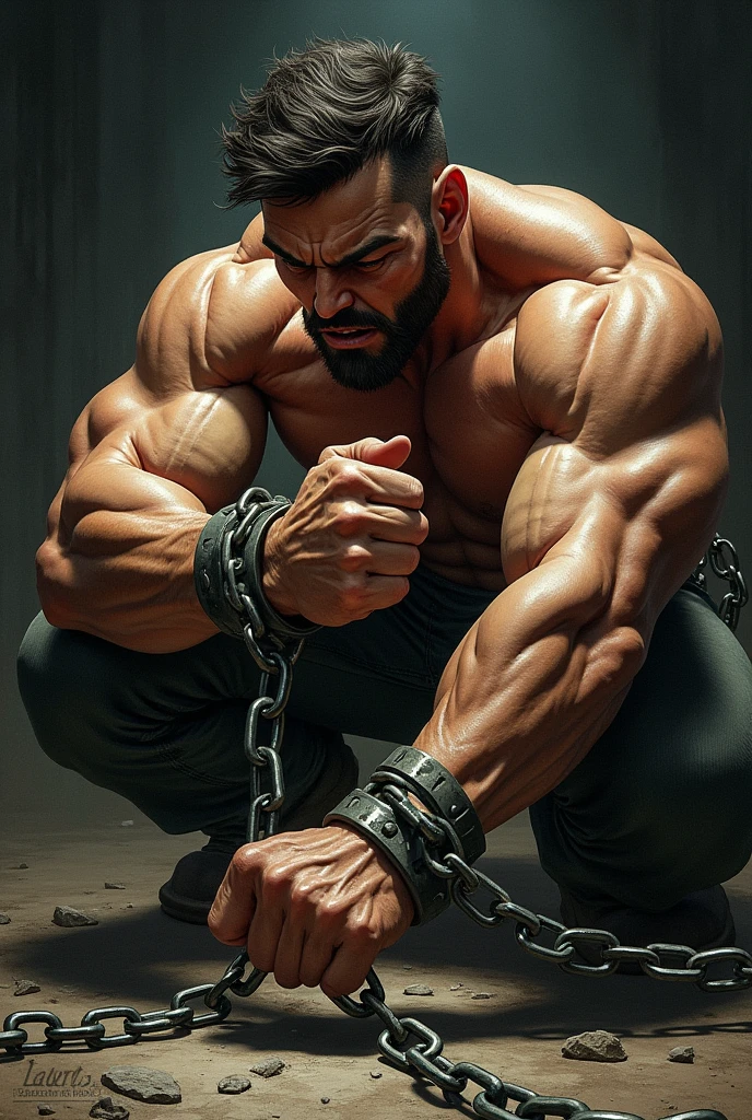Man breaking the chains from his hands