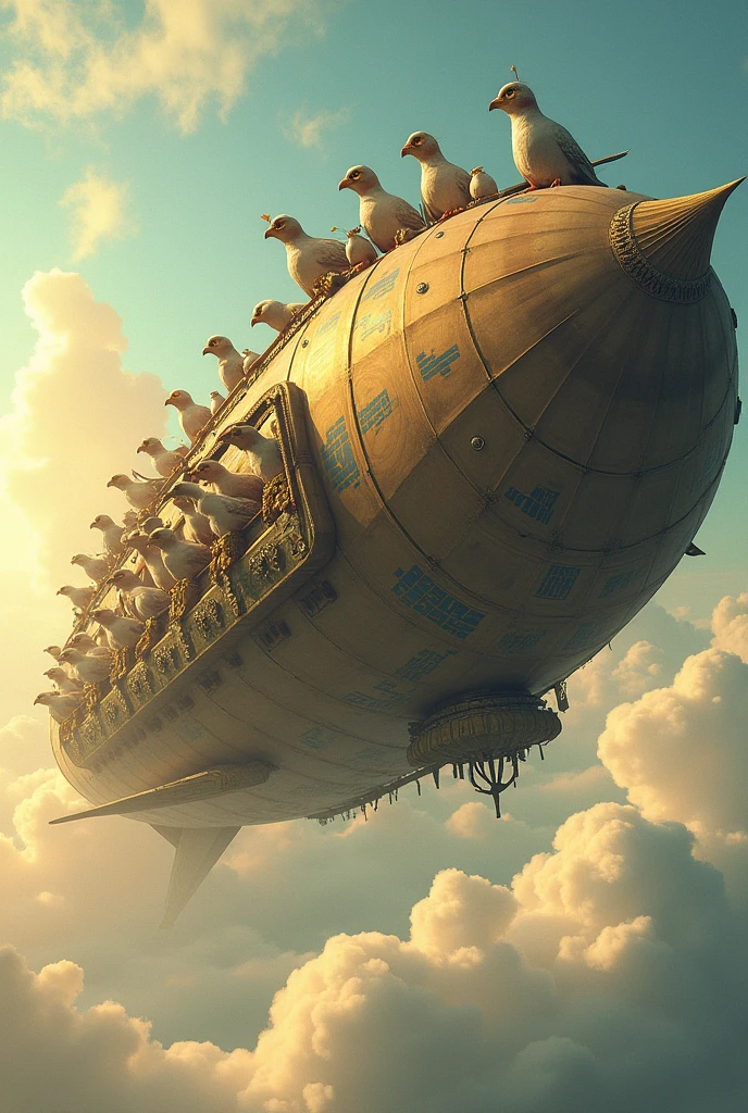 Large airship carrying natives in the shape of pigeons