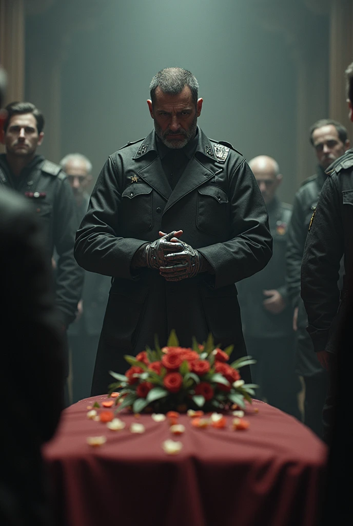 b.J blazkowicz com uma manopla em um funeral de sua amiga