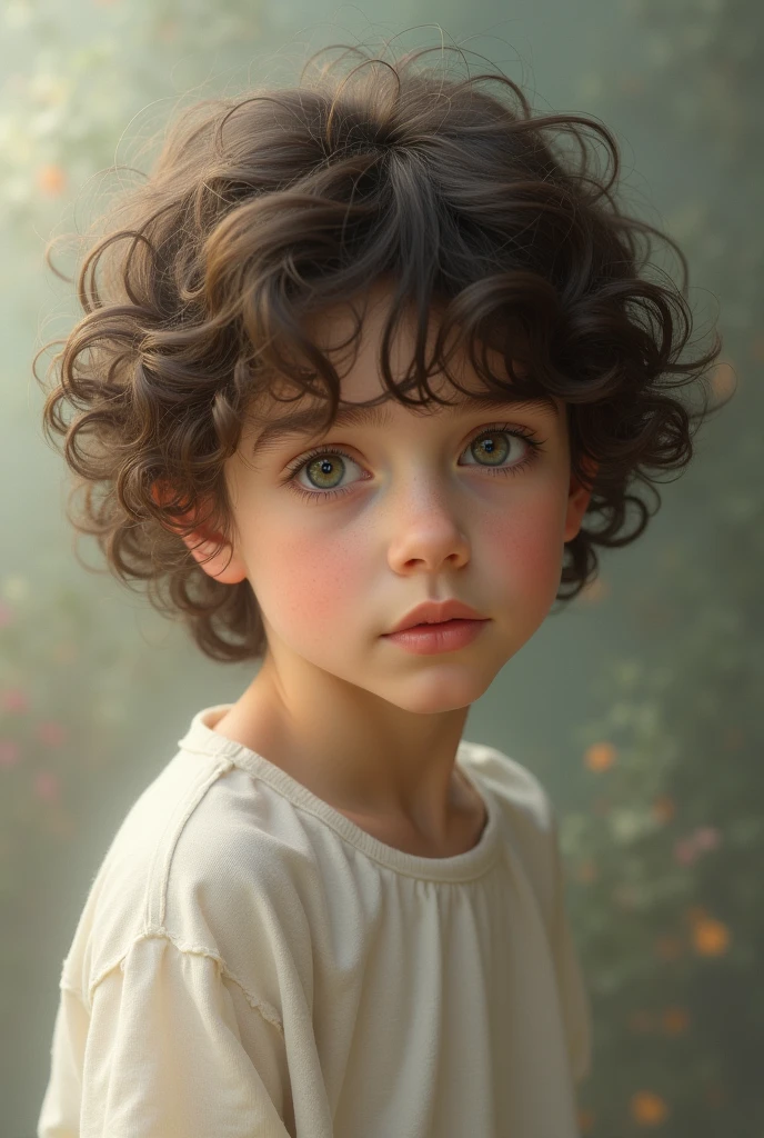 An curly haired boy with medium curls and white skin