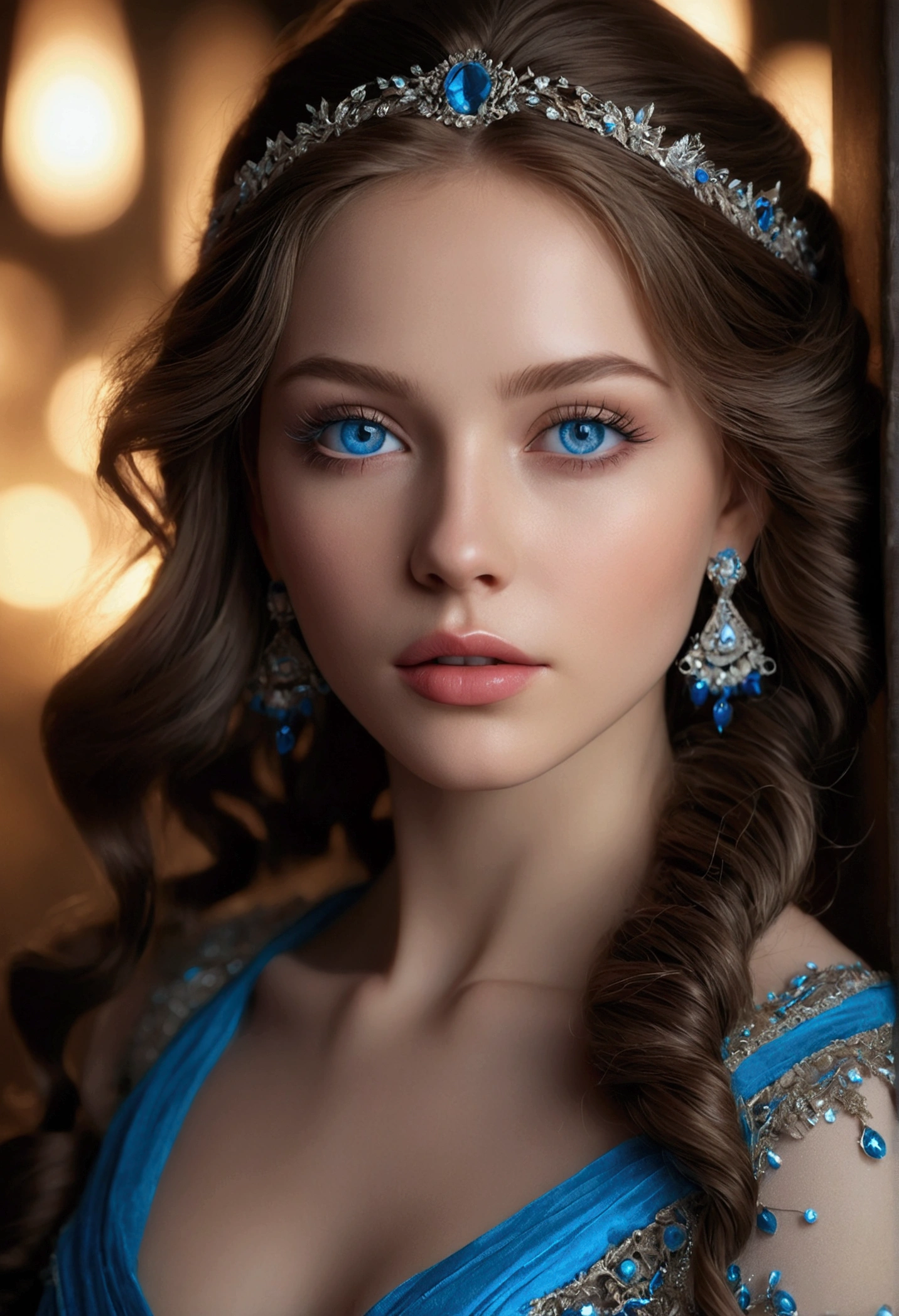 A beautiful girl with detailed blue eyes, detailed lips, long eyelashes, detailed face, detailed skin, beautiful hair, posing, very detailed, realistic, photorealistic, masterpiece, 8k, high quality, extremely detailed, studio lighting, hyper detailed, extremely vivid colors, extremely sharp focus, intricate details, elegant, ethereal, fantasy, magical, refined, glowing skin, (delicate:1.2), (beautiful:1.2), elegant dress, graceful pose, serene expression, radiant, luminous, enchanting