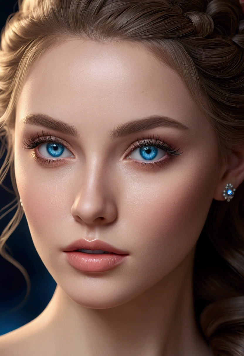 A beautiful girl with detailed blue eyes, detailed lips, long eyelashes, detailed face, detailed skin, beautiful hair, posing, very detailed, realistic, photorealistic, masterpiece, 8k, high quality, extremely detailed, studio lighting, hyper detailed, extremely vivid colors, extremely sharp focus, intricate details, elegant, ethereal, fantasy, magical, refined, glowing skin, (delicate:1.2), (beautiful:1.2), elegant dress, graceful pose, serene expression, radiant, luminous, enchanting