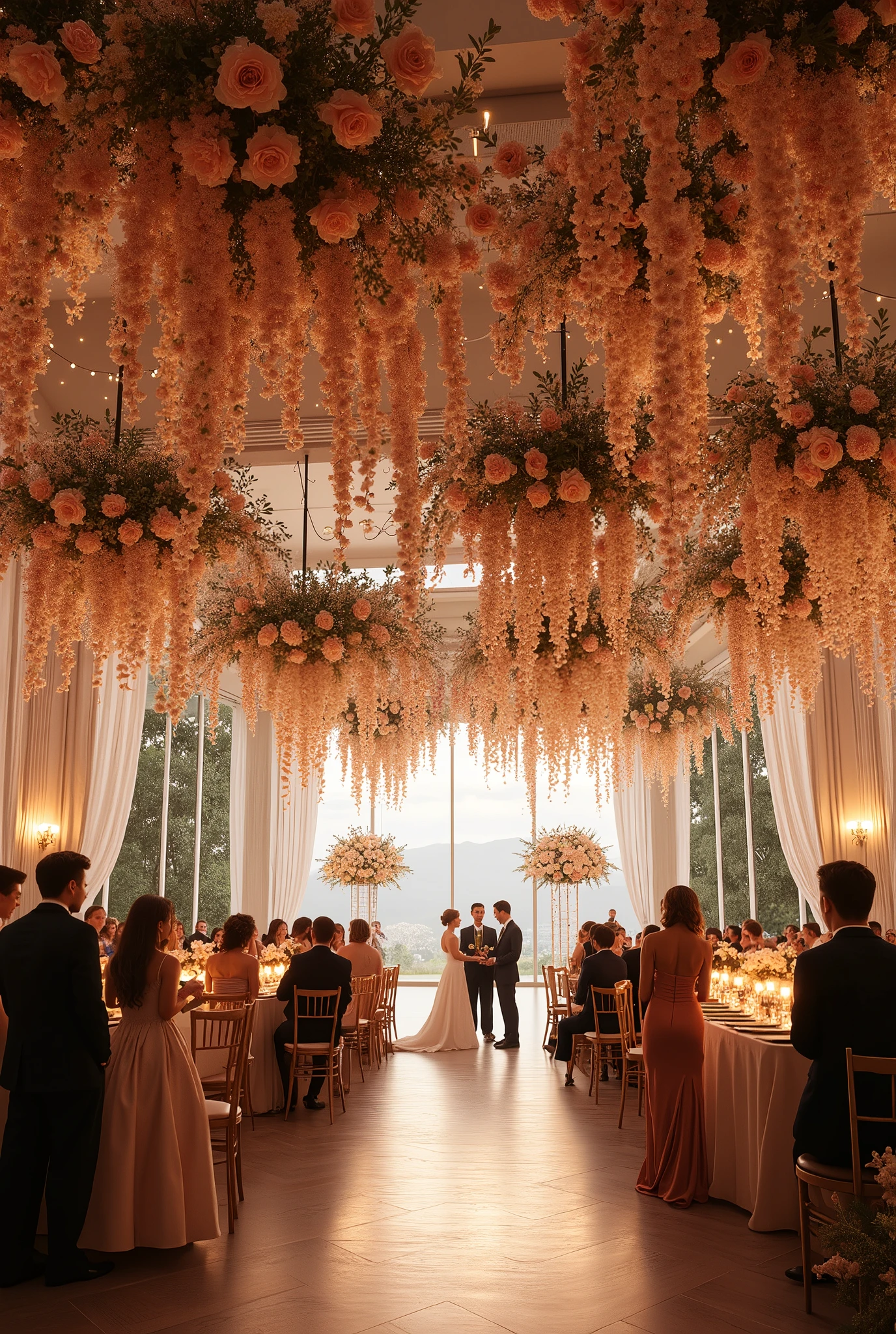 Make the wedding party, the guest tables, the dance It will be inside a closed place With flowers on the ceiling matching In tones inspired by the Yellowstone series