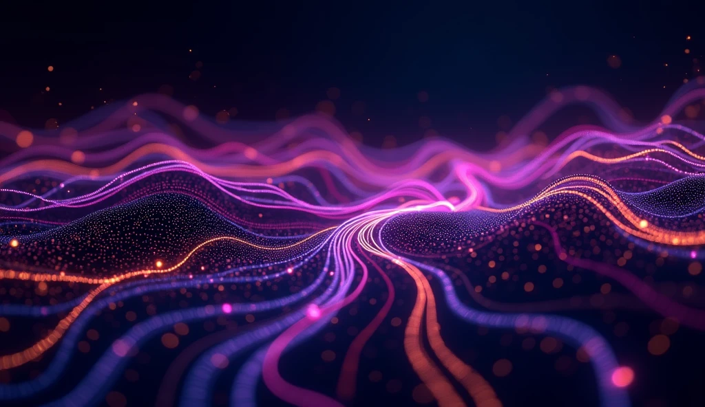 Creates an image that resembles a connection between fiber optic internet cables and has purple colors, black background and be very modern. I want very little gold and blue. Make it as if it were a fiber optic path in the middle of the space, something that looks really interesting on the hero of a web developer's website. Make everything elegant and modern, with a discreet style . I want more than one thread, with an artistic arrangement of threads. I want it in a good scale to fill the computer screen.