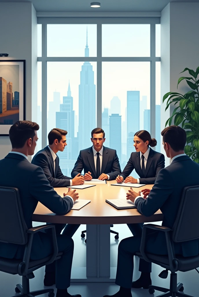 Create a meeting of a few people dressed in suits