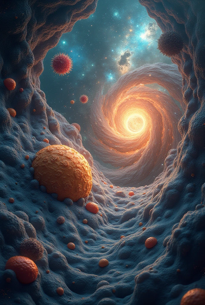 Create an image of the world viewed through a microscope and telescope 