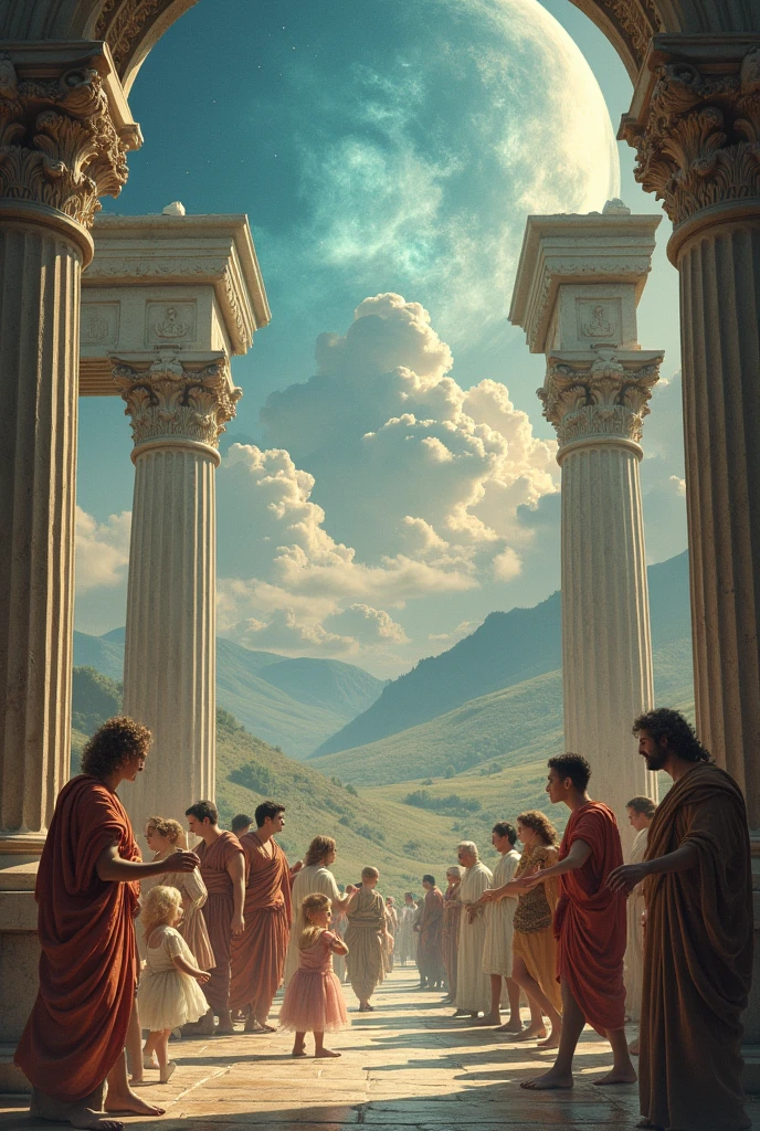 Create an image for a magazine cover titled Once Upon a Time in Greece that looks mystical and features various characters from Greco-Latin literature.