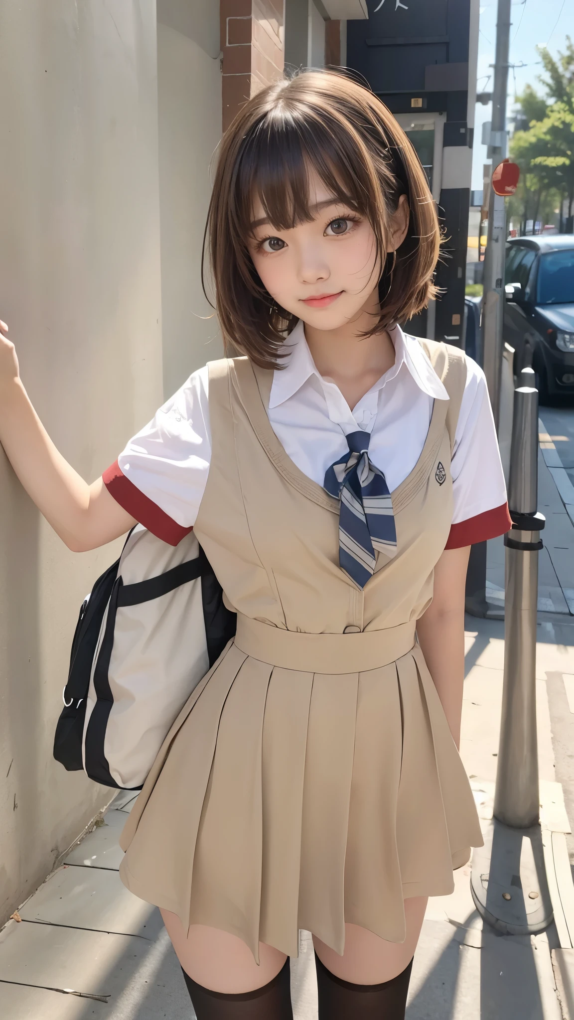 I'm a girl in a high school uniform。shorth hair