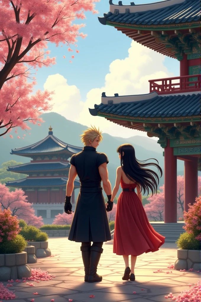 Cloud and Tifa from Final Fantasy 7 on a date at Gyeongbokgung Palace in Seoul, South Korea