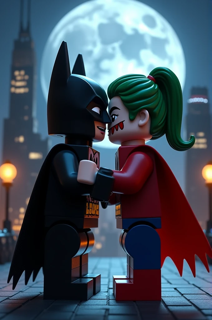 Joker and Batman in lego art, night, kissing