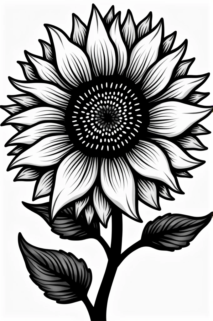 Create a design for a bandana, that it is in black and white and the theme is sunflower