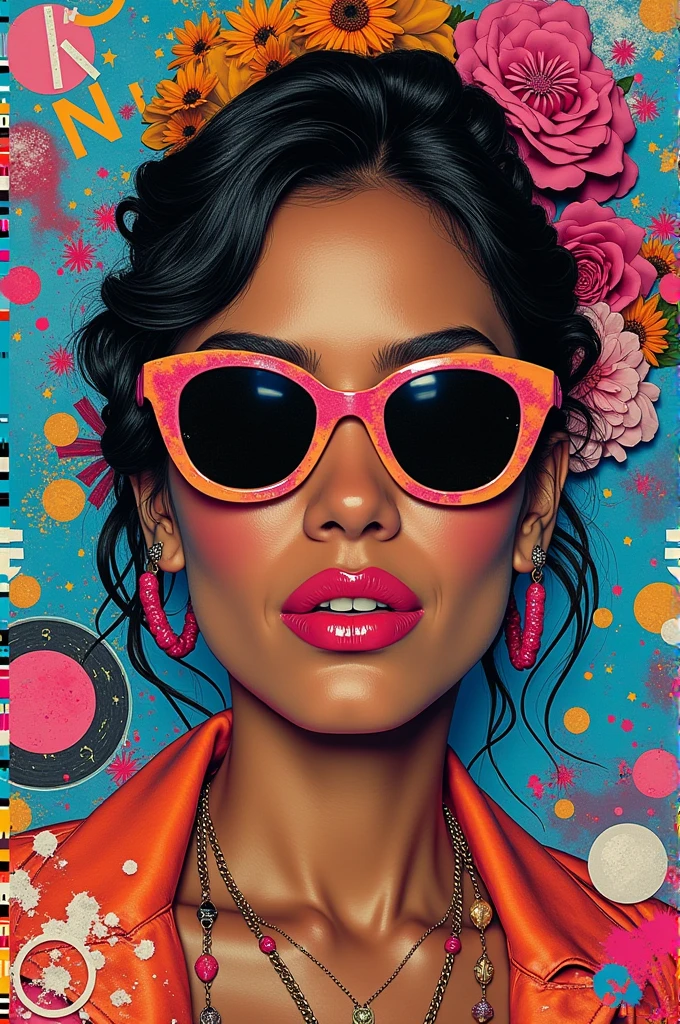 An image that is inspired by the art of Mr. Brainwash and that has Karol G 
