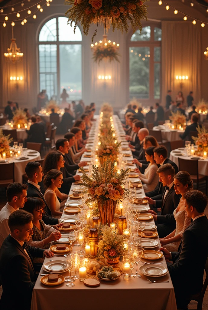 A huge wedding with buffet and round tables In tones inspired by the Yellowstone series