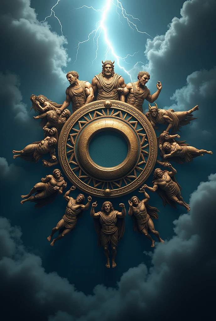 Logo named Olympus, With the gods of Olympus around, thunder and fog