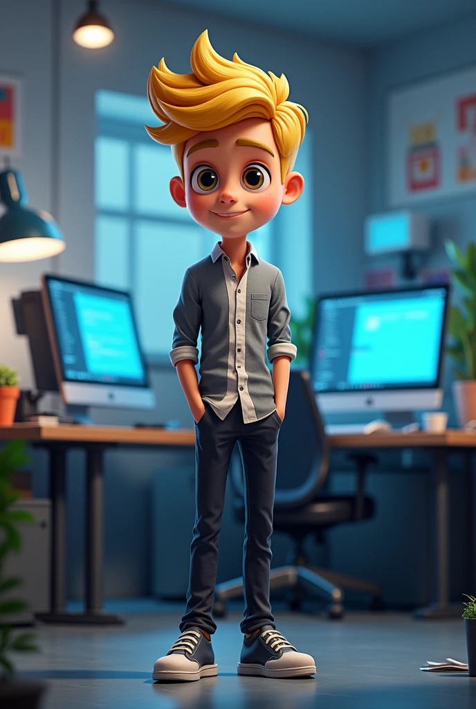 make a programmer, male and blonde
