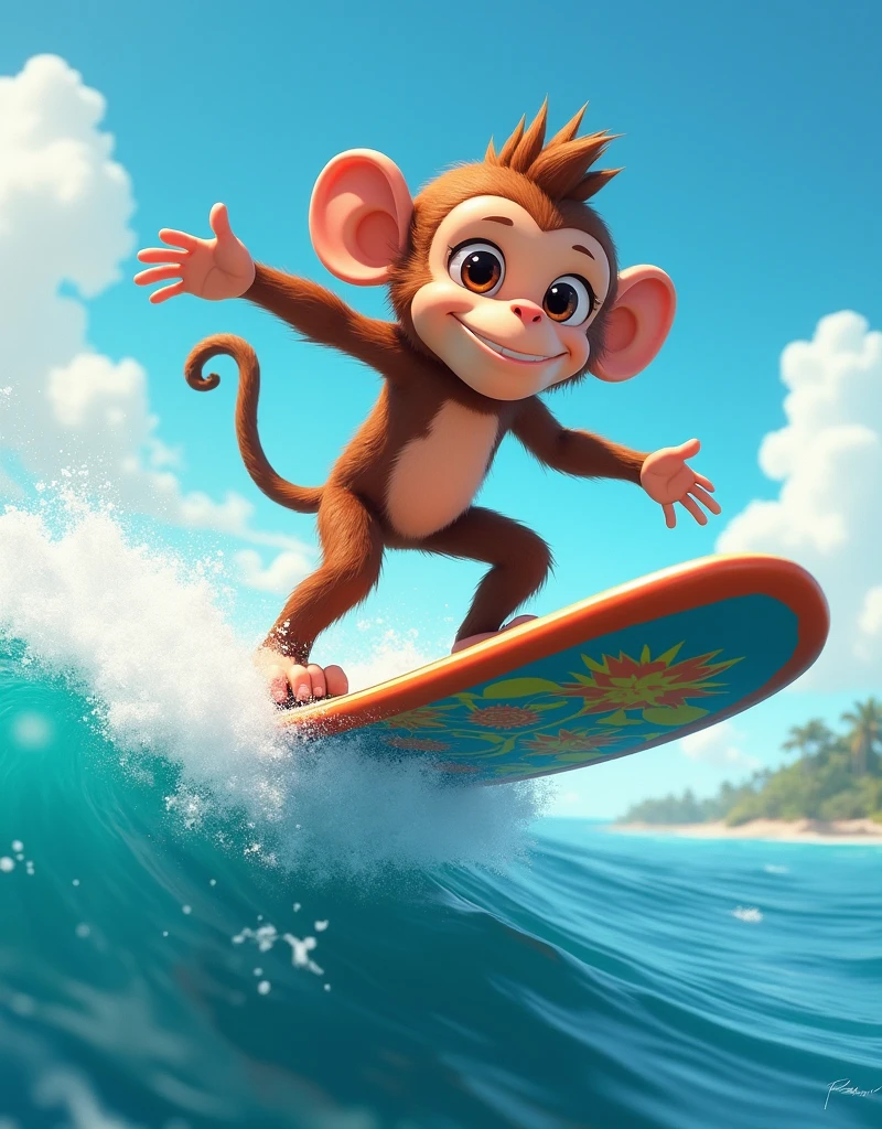 A monkey surfing