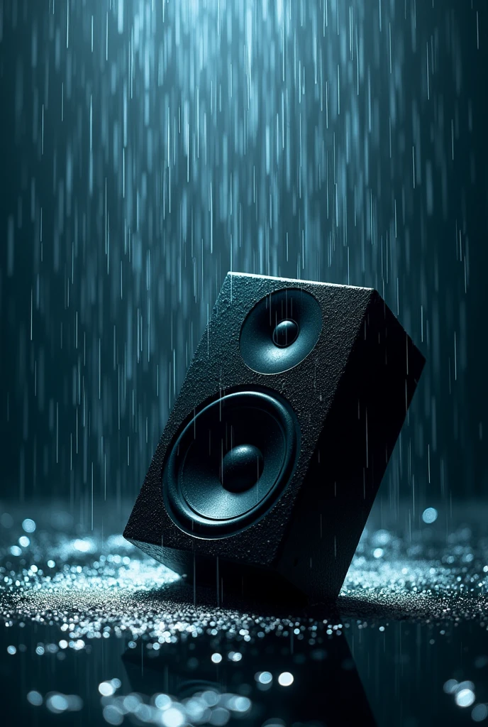 Rain falling on an upturned speaker with thumping bass