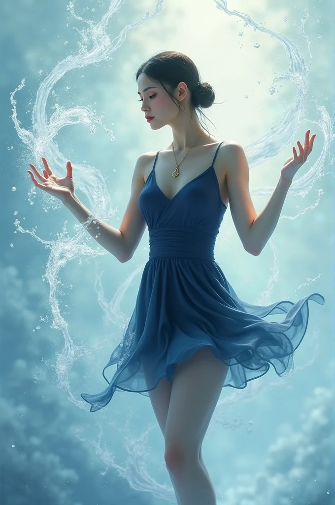 You can make a full-body girl with a short navy blue dress and with her hands controlling the water at will 