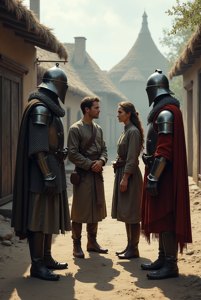 generates english soldiers talking to two people that is medieval

