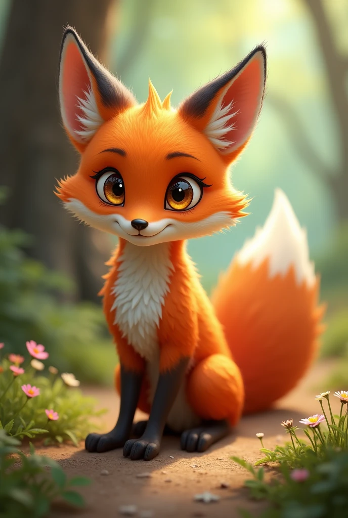 a furry fox with yellowish brown eyes