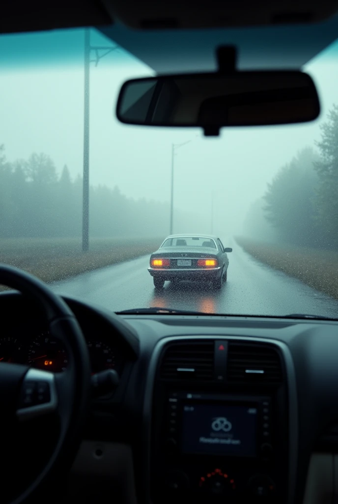 Rain falling on the windshield of a car 

