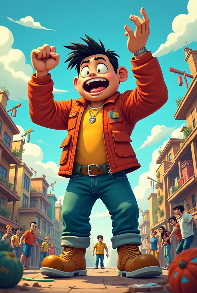 Work in the construction of human dignity, animated cartoon, ass exaggerated