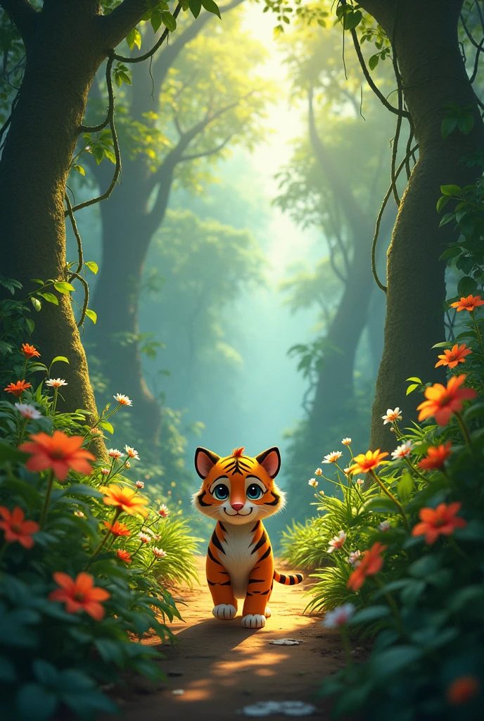 Once upon a time there was a little tiger named Tito who lived in the jungle.. Tito was very curious and always wanted to explore new places.. One day, He decided that he was going to find the shining river that he had heard so much about..