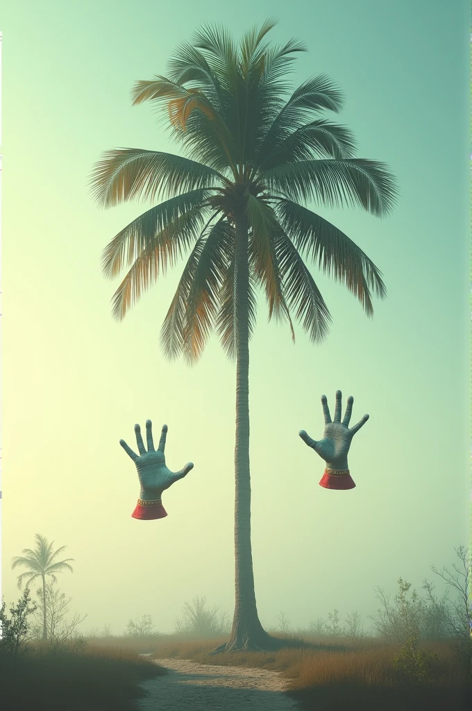 Palm tree with floating gloves