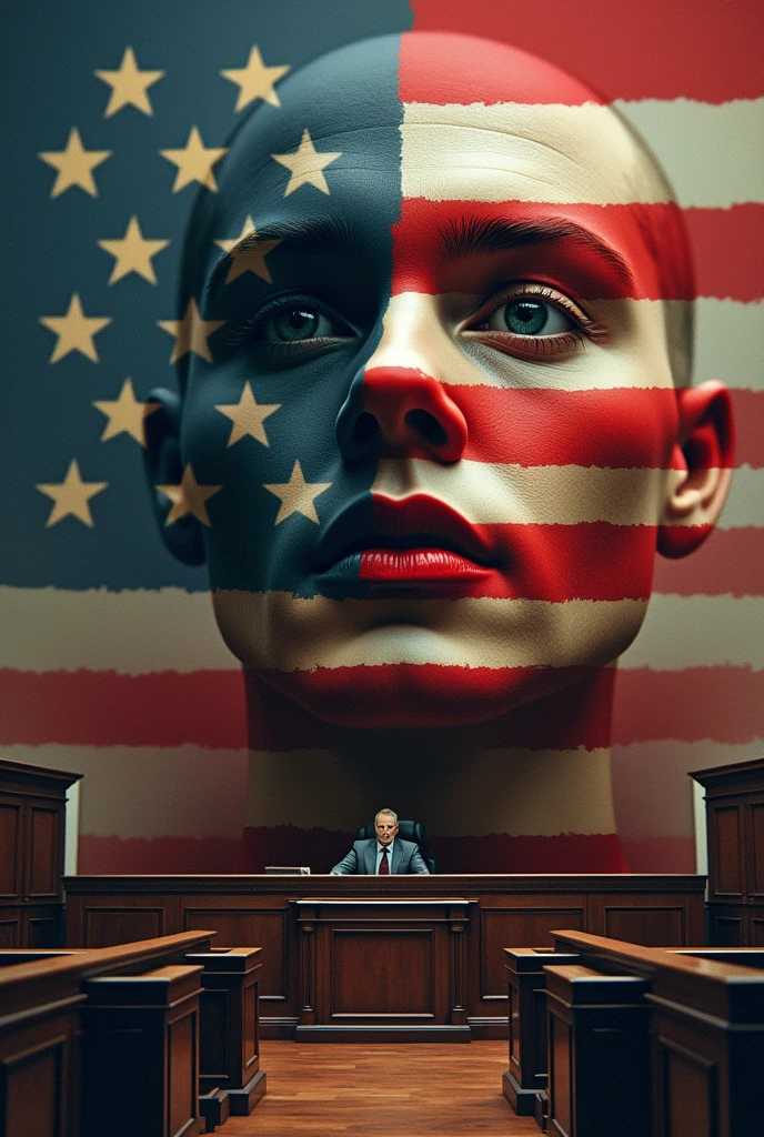 Create a Meta image with the American flag and a court