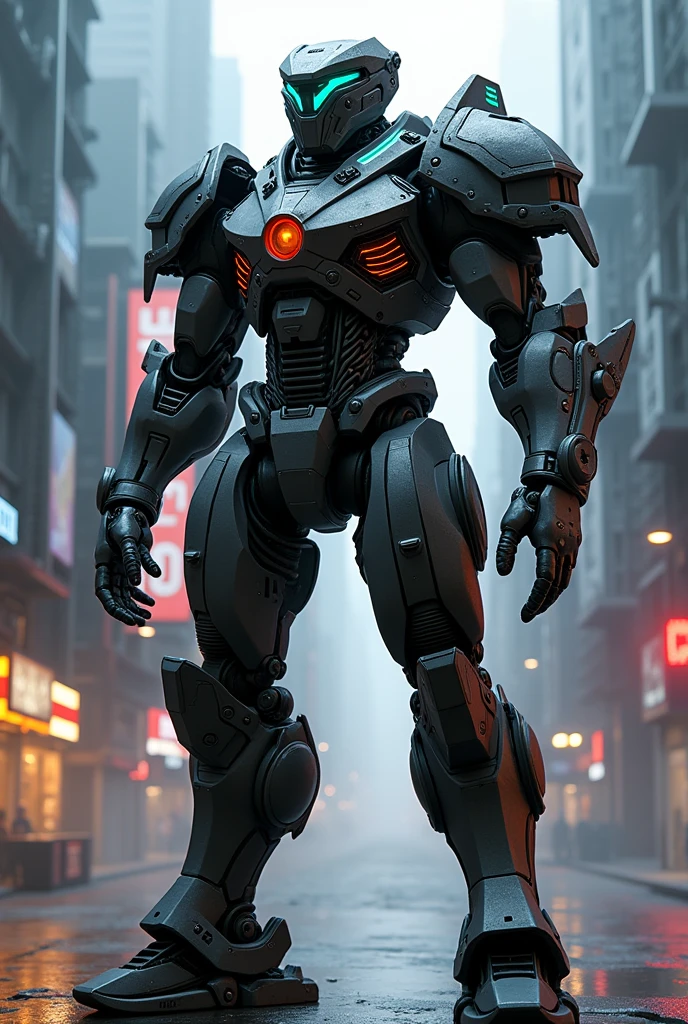 Create a cyberpunk mecha armor that fits this image