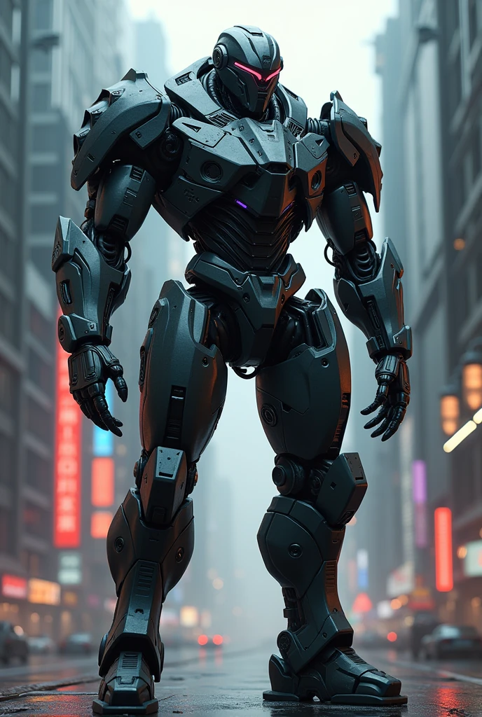 Create a cyberpunk mecha armor that fits this image