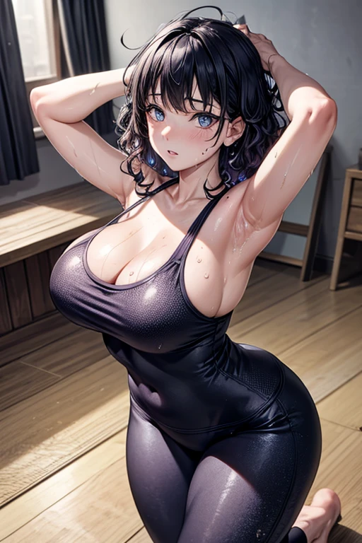 masterpiece, Highest quality, (Unreal Engine), reality, Super Resolution,  Very detailed, Complex, colorful, Clear images, Sharp focus, Digital Blending, 

Beautiful woman, Hyuuga Hinata, Big Breasts, Perfect Eyes, Beautiful Eyes, Perfect Face, Ultra detailed hair, Ultra detailed face, Very detailed lips, Vivid expression, Healthy Body, Beautifully detailed sweat glands, Smooth skin texture, Beautiful Skin, Carefully drawn,

((humidity:1.3), Sticky with sweat), (Wear a tight yoga suit, ,Hot Yoga, Sweat makes yoga wear transparent, Sweat accumulates on the floor), Dynamic pose, 

indoor, Hot Yogaジム, (Shot on Sony α9, Dynamic Angle), 

