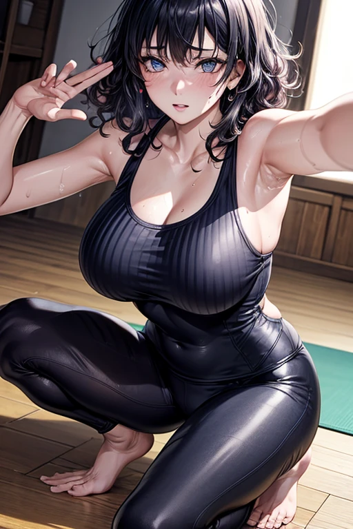 masterpiece, Highest quality, (Unreal Engine), reality, Super Resolution,  Very detailed, Complex, colorful, Clear images, Sharp focus, Digital Blending, 

Beautiful woman, Hyuuga Hinata, Big Breasts, Perfect Eyes, Beautiful Eyes, Perfect Face, Ultra detailed hair, Ultra detailed face, Very detailed lips, Vivid expression, Healthy Body, Beautifully detailed sweat glands, Smooth skin texture, Beautiful Skin, Carefully drawn,

((humidity:1.3), Sticky with sweat), (Wear a tight yoga suit, ,Hot Yoga, Sweat makes yoga wear transparent, Sweat accumulates on the floor), Dynamic pose, 

indoor, Hot Yogaジム, (Shot on Sony α9, Dynamic Angle), 

