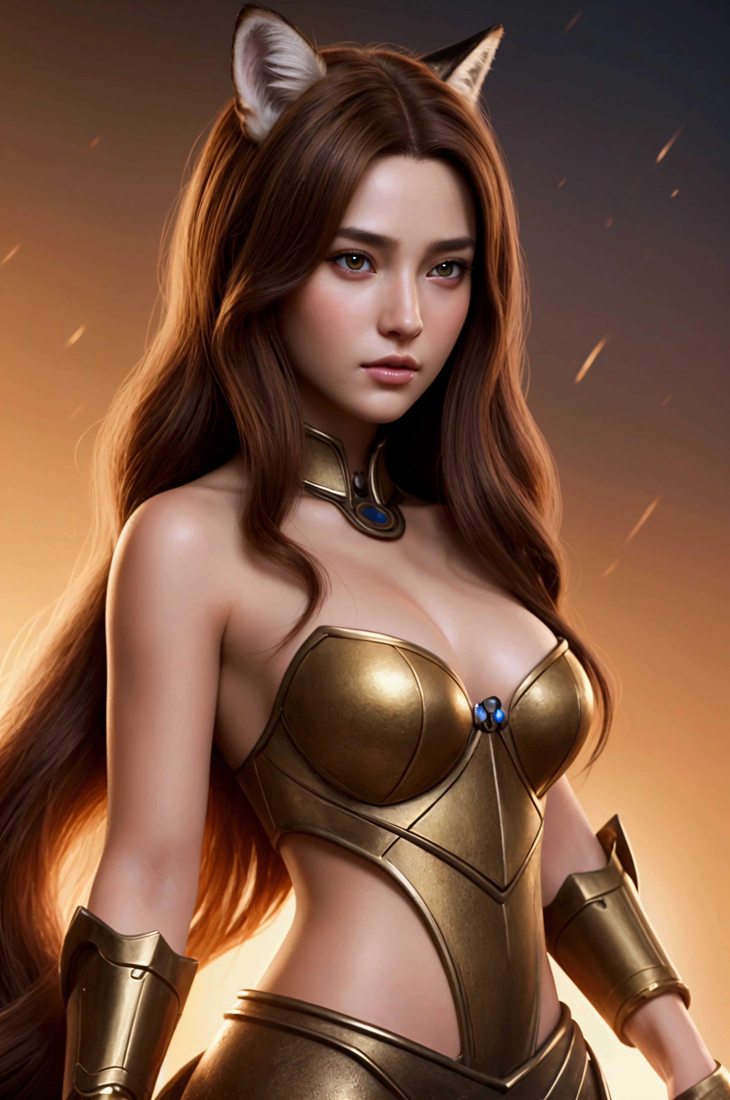 Best quality, 8K, HDR, soft lighting, picture perfect, realistic, vibrant, fox girl with brown hair, kitsune, beautiful female kitsune, digital illustration, beautiful illustration, beautiful digital artwork, exquisite digital illustration, realistic digital art, realistic style digital art, ultra high quality fantasy art, final fantasy, masterpiece, ultra high quality female character design, wallpaper illustrations of the highest quality, complex ultra high quality accurate faces of female characters, high quality design and accurate physics, ultra high quality fantasy style, masterpieces, super high quality characters, resolution - 8K, realistic art, highest quality wallpaper illustration, ultra-high facial detail, quality design and physics accuracy, by color, depth of field, shadows, ray tracing, high quality and 8K resolution computer wallpaper production, accurate simulation of the interaction of light and materials, Highly detailed hair, More about beautiful and shiny brown hair, Beautifully detailed hands perfect fingers, Beautiful nails, perfect anatomy, perfect proportions, Full-length, Perfect color combination, Accurate imitation of the interaction of light and material, art that conveys the meaning of the story, full body picture.