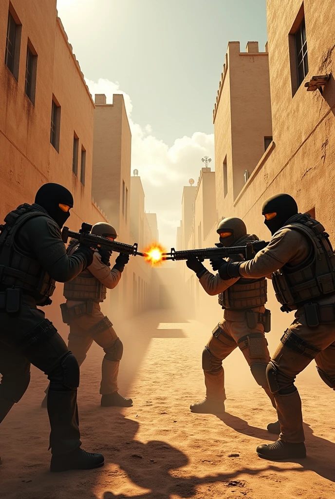 a CS2 thumbnail with CS2 dolls shooting at each other and a phrase "Learn to Aim 100% of efficiency" with the background of the Mirage map from cs2