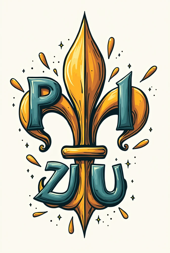 make a print with the fleur-de-lis symbol in the background with the words "English Letters" In Portuguese, the letters must be cartoon style and dynamic, looking like someone drew it