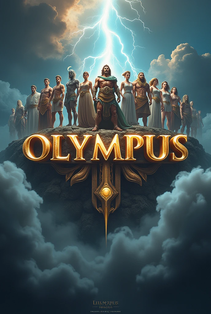 Logo called Olympus, With the gods of Olympus around, thunder and fog
