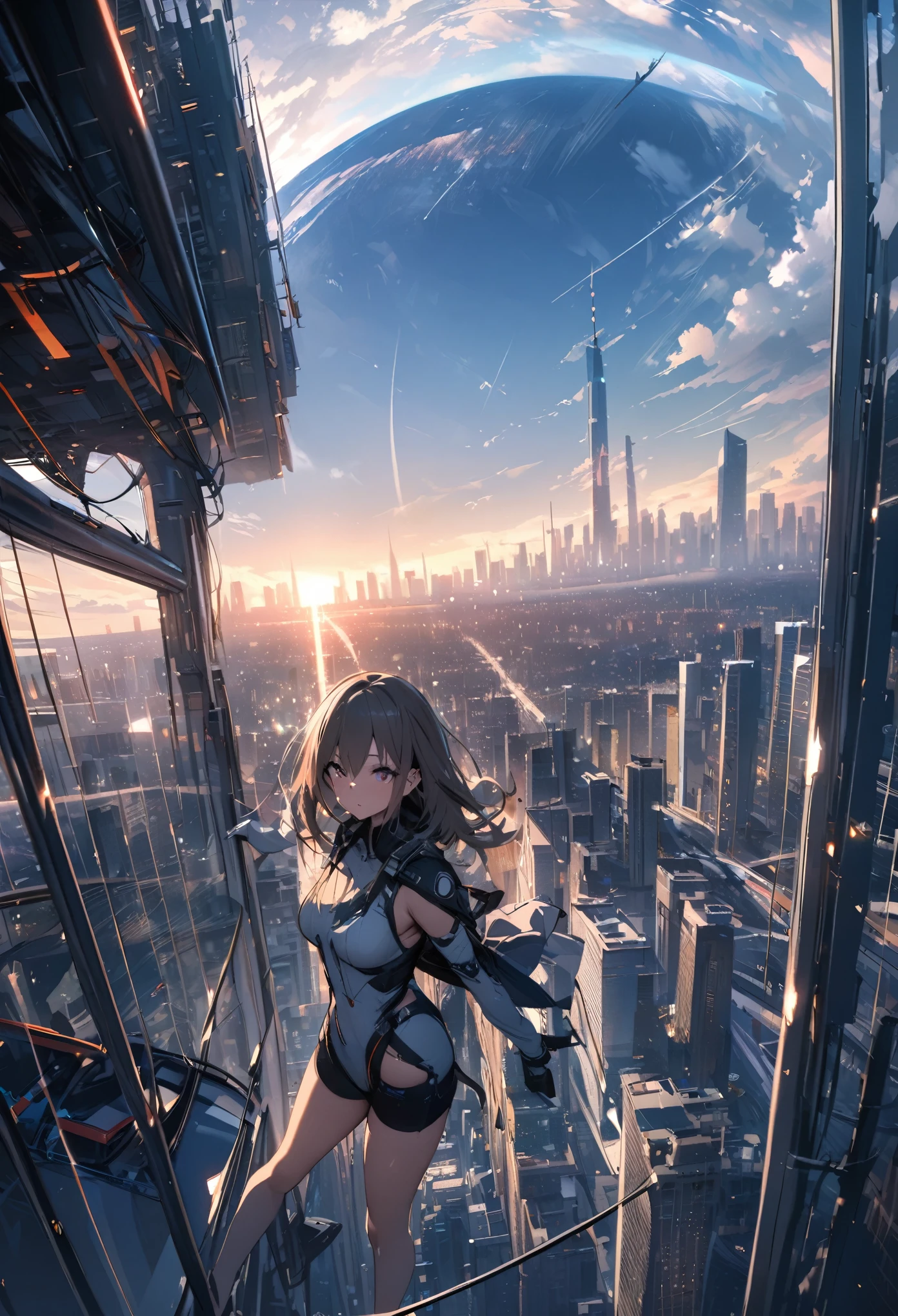 Vertical, sky scraper, zero gravity, city, masterpiece