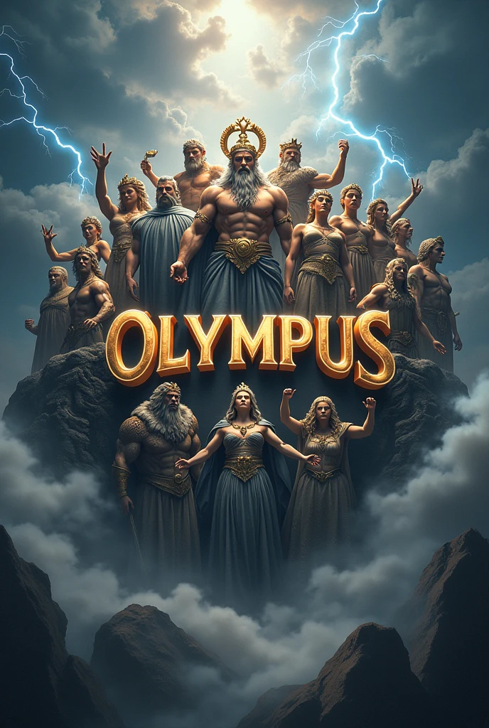 Logo called Olympus, With the gods of Olympus around, thunder and fog