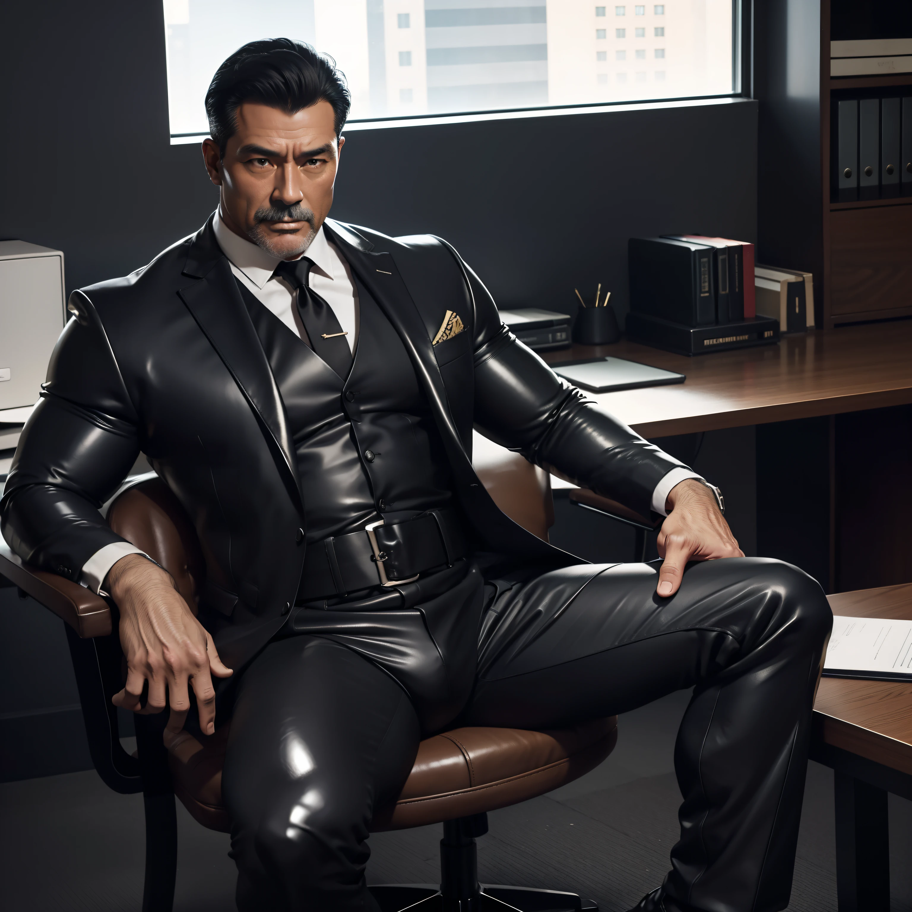 aged 50,daddy,Bright suit ,Dad sitting on a chair,k hd,in the office,big muscle, homosexual ,Bblack hair,asian face,masculine,man strong,the boss is,bonitas,sex,leather gloves,lewd father,Look ahead,dad is bonitas,daddy é homem gostoso,daddy está com tesão ,dad is sex dad,chelsea boots men,whole body,slave