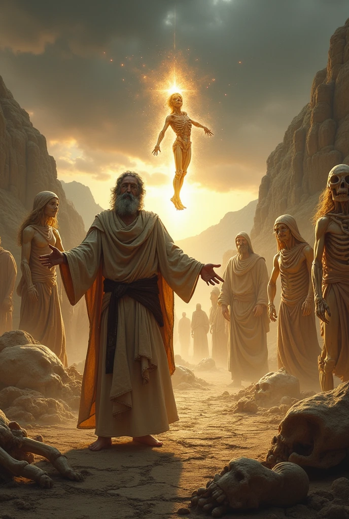 Ezekiel and the valley of dry bones returning to flesh