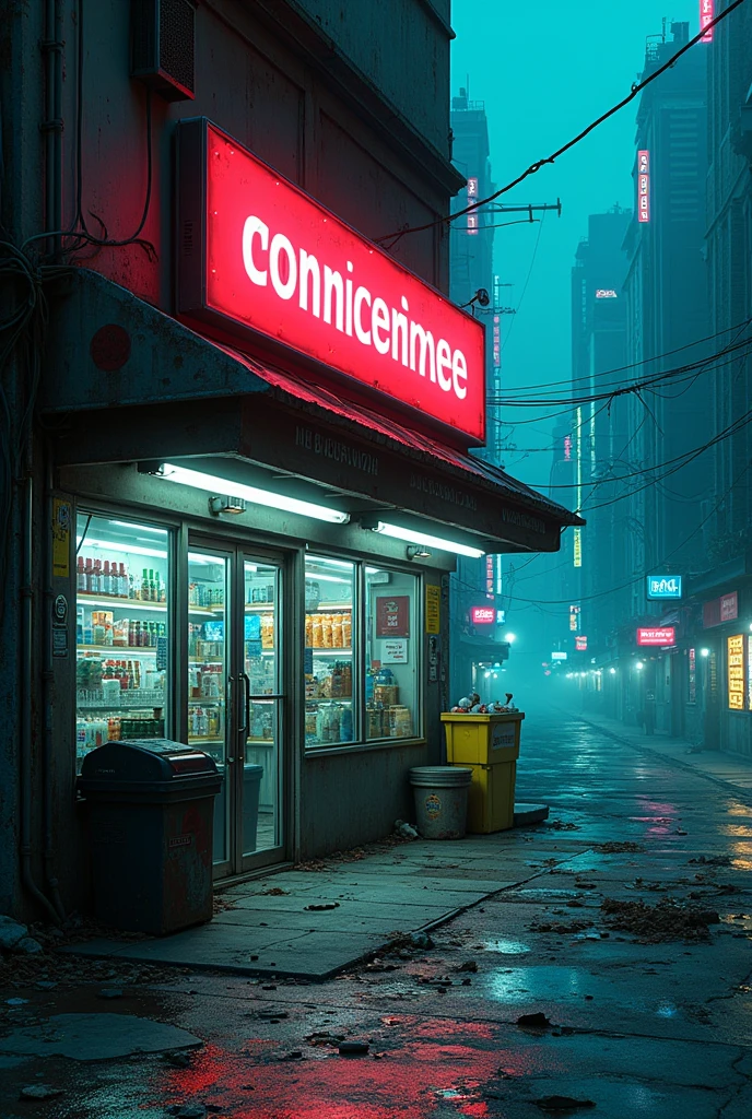 empty cyberpunk convenience store