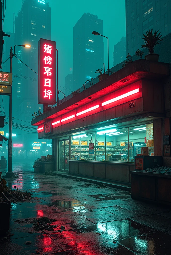 empty cyberpunk convenience store